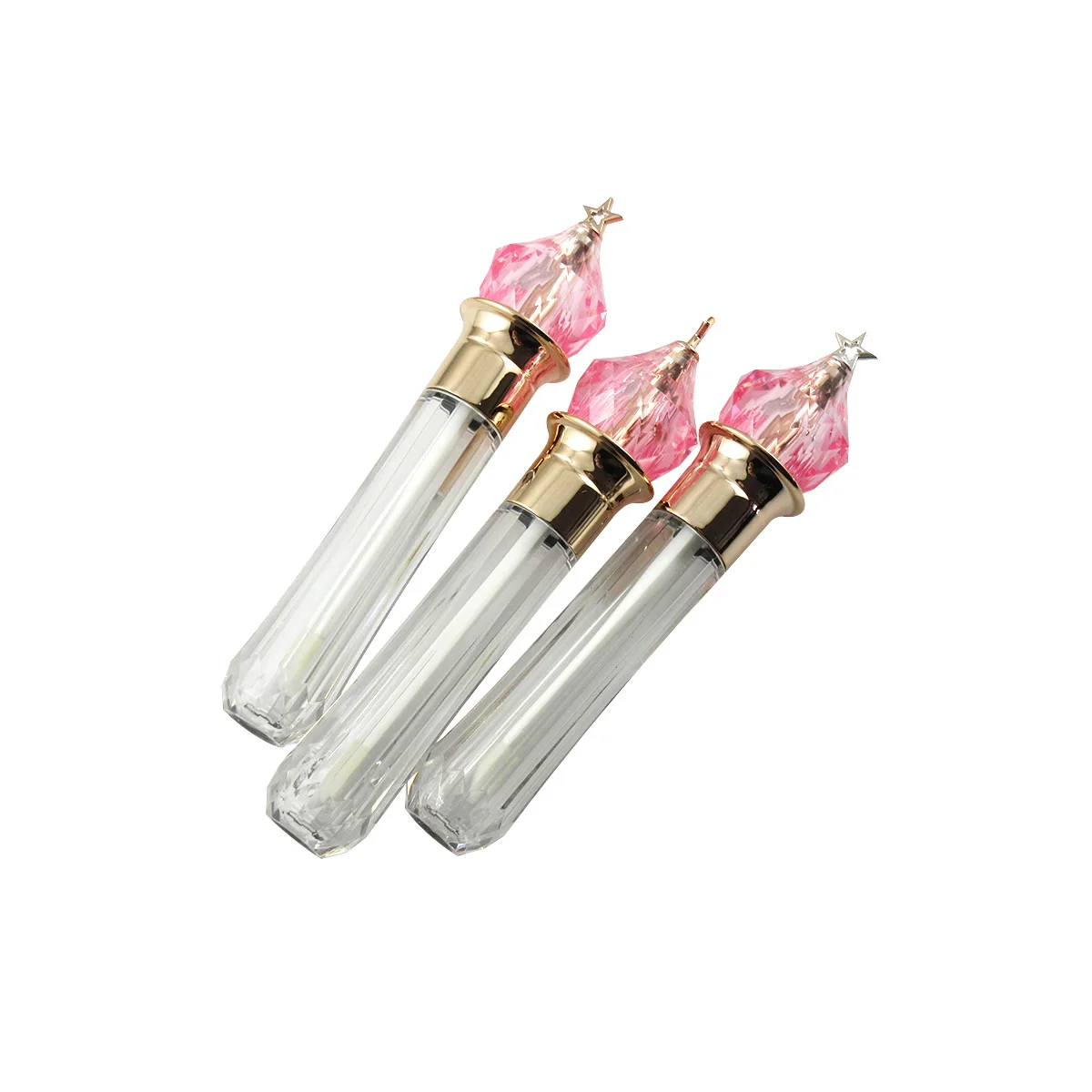 
TM-LG1309 4.5ml shiny fairy magic wand lip gloss tube star luxury transparent silk screen empty lip gloss packaging with brush 