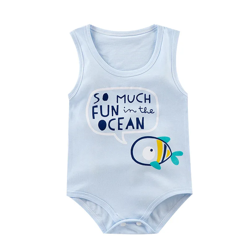 Kids Apparel Unisex Baby Rompers Organic Cotton Vest Triangle Baby Jumpsuits Print Cartoon Wholesale Summer Sleeveless Washable