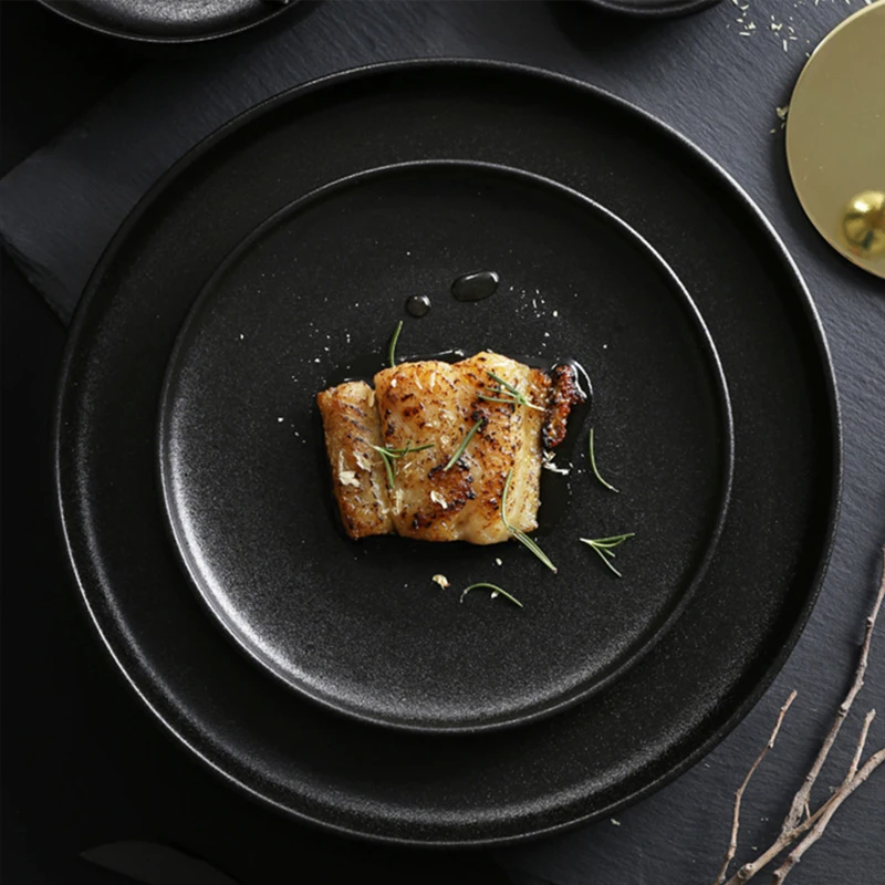 Factory Hotel Black Nordic Restaurant Tableware Plates Porcelain Dishes Ceramic Dinner Plates Crockery Plates
