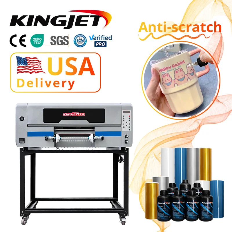 Kingjet Impresora uvdtf printer with laminator Roll To Roll 30Cm A B Film Logo printing machine UV DTF Transfer Sticker printer