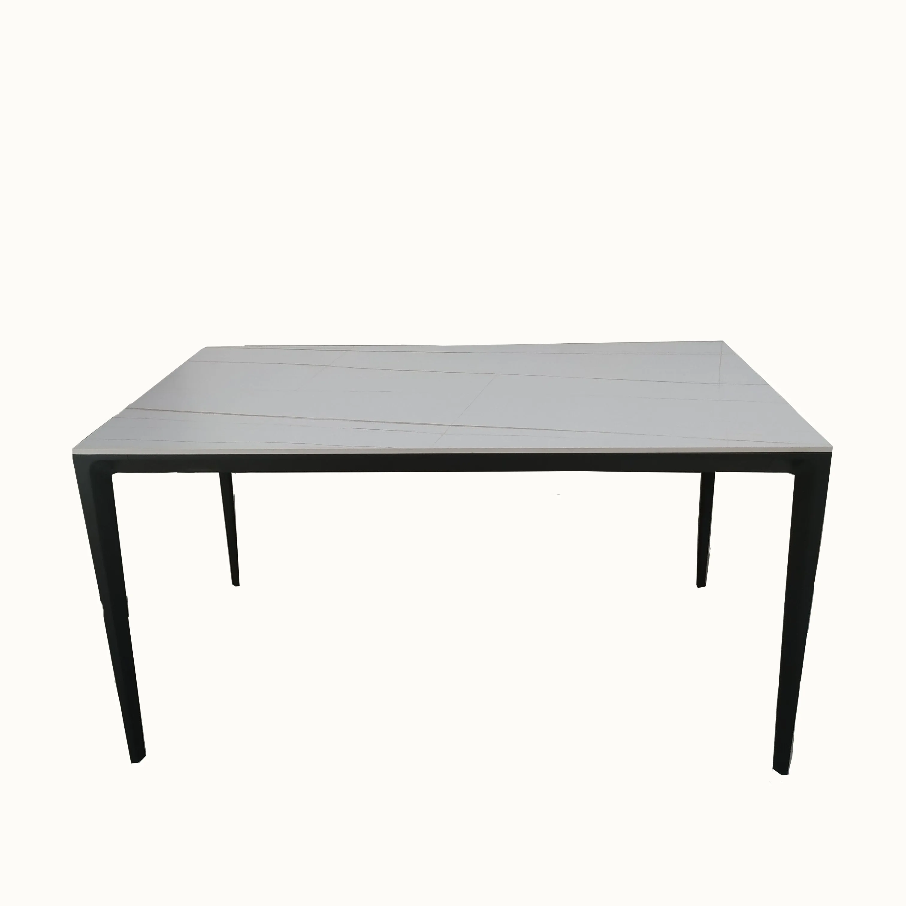 Modern living room furniture white rock slab dining table with black metal legs