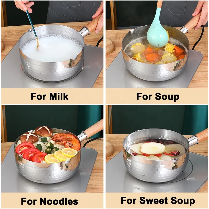 Food-graded and eco-friendly stainless steel snow pan with Japanese style for kitchen soup pot milk pot