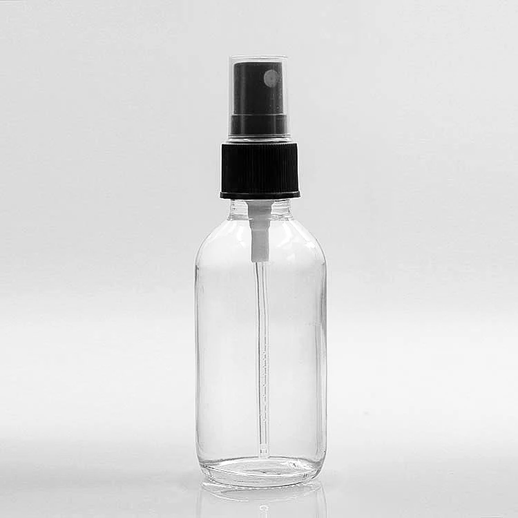 4oz 120ml Clear Boston Round Bottle with Black White Fine Mist Spray