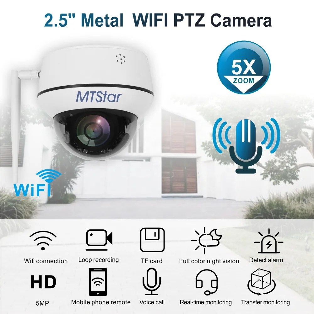  Уличная компактная Wi-Fi камера IP 5 МП 5-кратный зум PTZ беспроводная Антивандальная с отслеживанием людей антивандальная