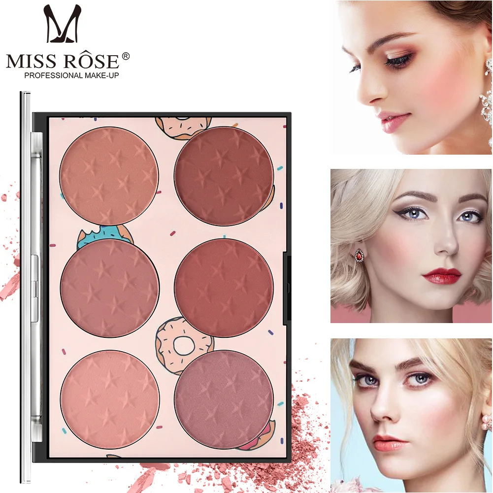MISS ROSE 6-цветные Румяна натуральные стойкие прозрачные безвредные для кожи поднос 2 модели на
