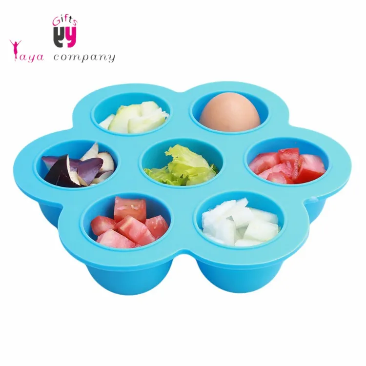 Reusable BPA Free 7 Grids Silicone Baby Food Container Egg Steamer Ice Cube Tray with Lid