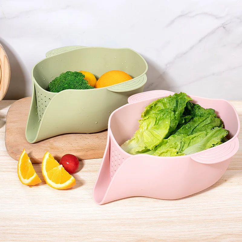 Multifunctional Vegetable Fruit Silicone Drain Basket Kitchen Storage Gadget Washing Basket Filter Food Strainers