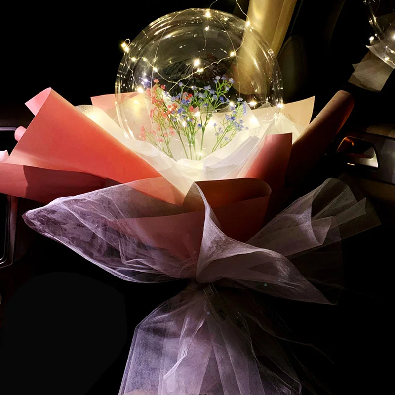 Romantic New Valentines Christmas Birthday Party Transparent Ballon Led Light Luminous Balloon Rose Flower Bouquet/