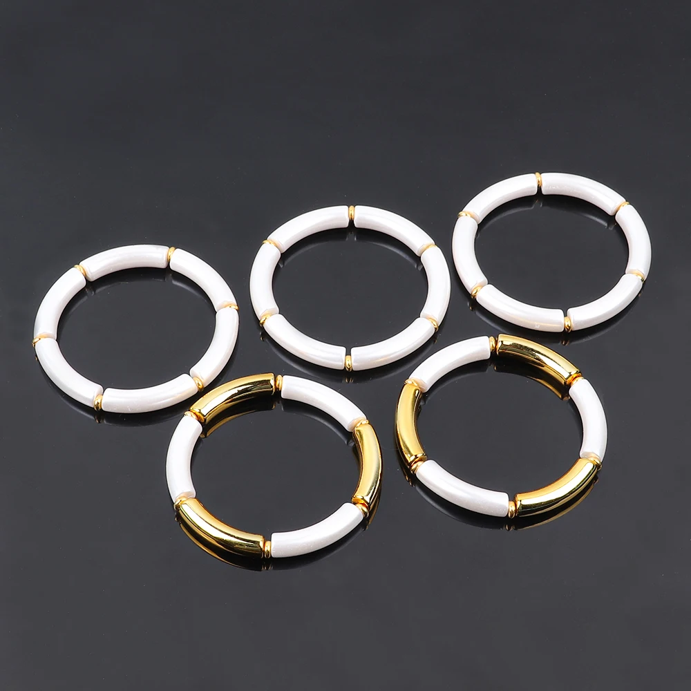 Wholesale Original Metal Septum Pearl White Gold Pipe Bead Custom Acrylic Bracelet For Women Unisex