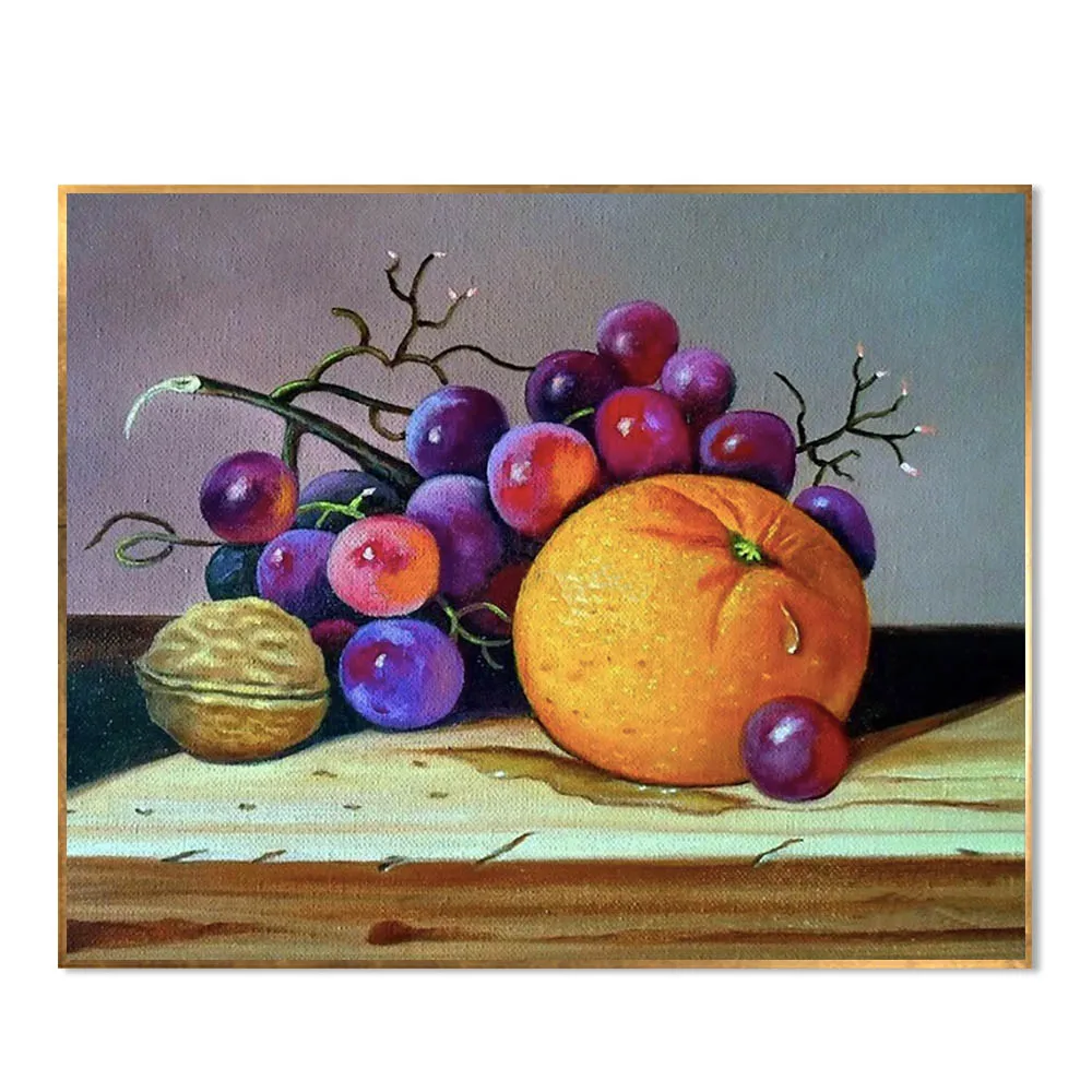 Shenzhen Wholesale Skillful Artists Hand Painted Fruit Oil Painting on Canvas Grapes Oranges Walnuts Still Life Wall Painting