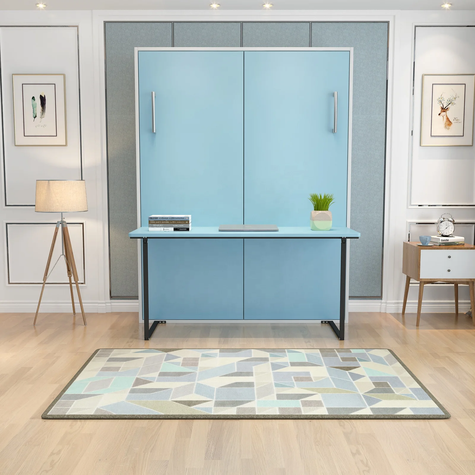 Hot Sales Modern Vertical Tilting Hidden Folding Murphy Wall Bed With a Table