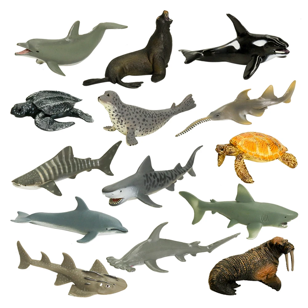 MU GROUP High simulation aquatic  PVC solid deep ocean shark tortoise dolphin model plastic sea animal toy set