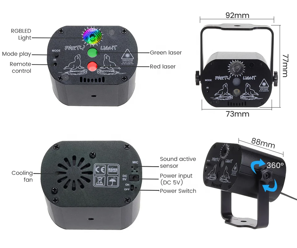 High Quality Aluminum Alloy Remote Sound Control Rgb Mini Laser Stage Lamp Wedding Party Lights Laser Stage Light Disco