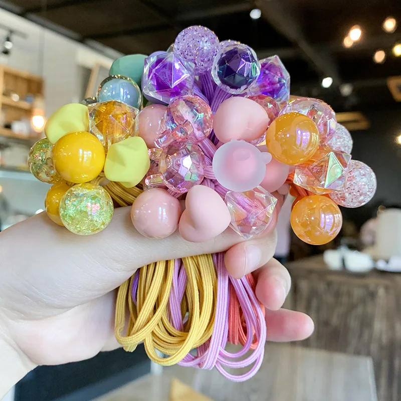 set of 5pcs long hair ring colorful glitter ball cute hair ties for kids girls sweet gift