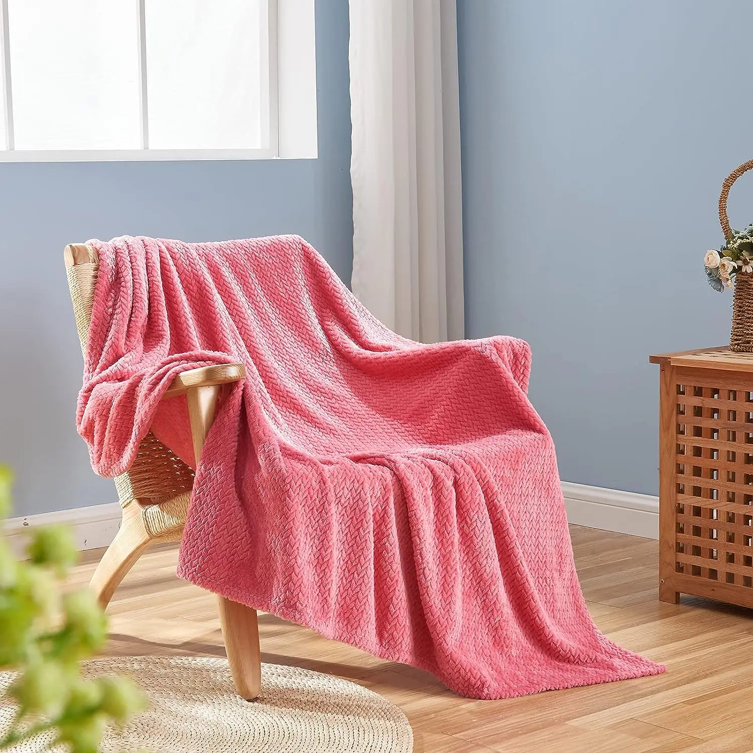 Super Soft pink Premium Silky Flannel Fleece Leaves Pattern Lightweight Bed Blanket All Season Use -- Blanket