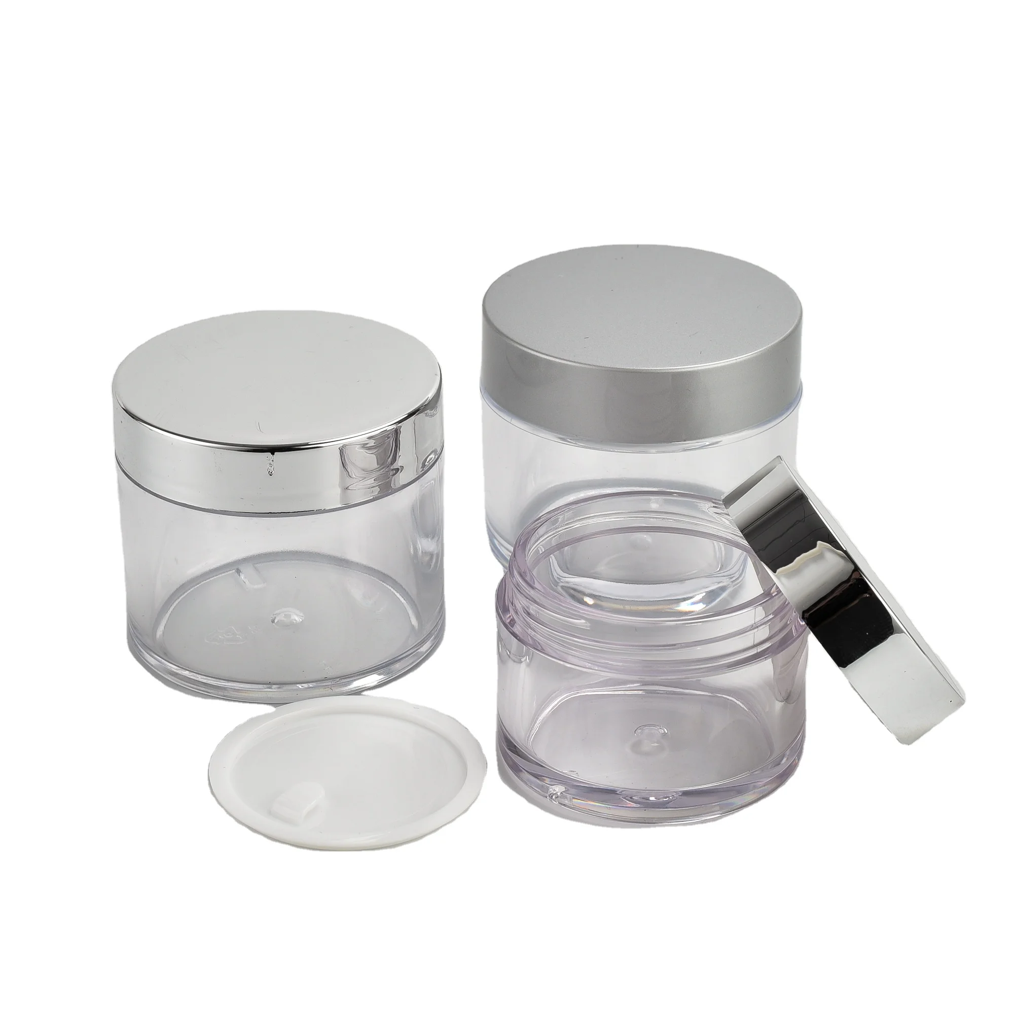 double wall silver lid with clear body petg plastic jar for nail powder