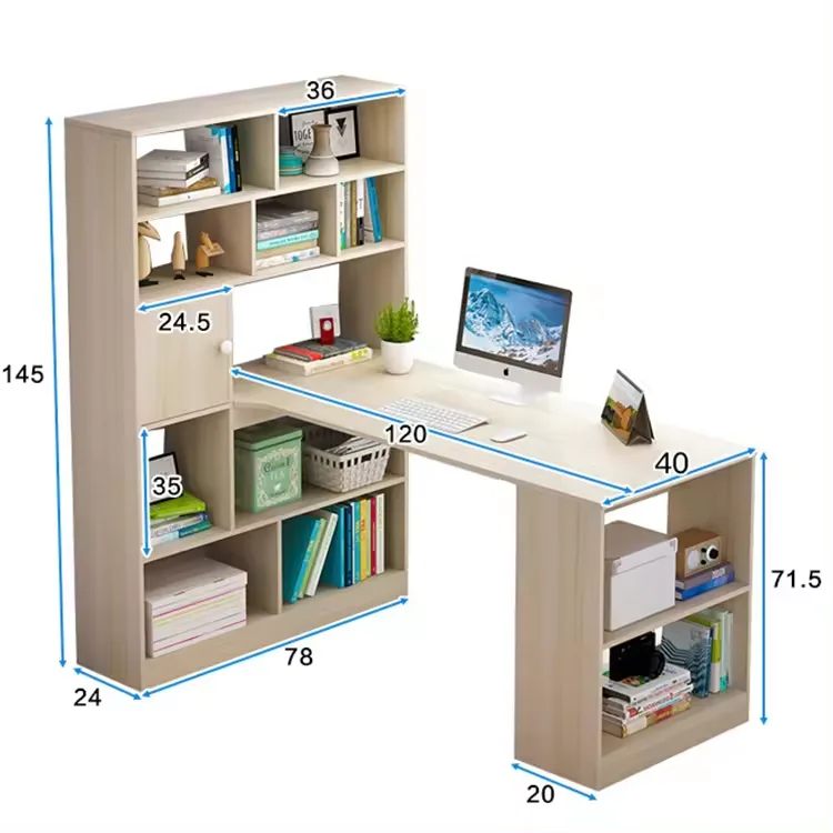 Home Office Wooden Student Study Writing Desk Table Computer Desks With Book Shelf Storage Rack