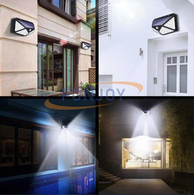 100 LED SMD 3 modes 270 big light emitting angle PIR motion sensor light solar wall light wireless outdoor waterproof LED IP65