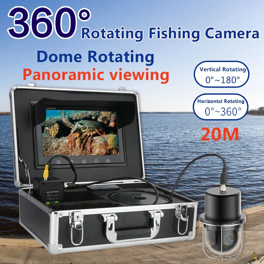 10Inch 20m-100m 360 Degree Rotating Dome Panoramic Underwater Fishing Video Camera Fish Finder with 20 LEDs for ice/sea fishing