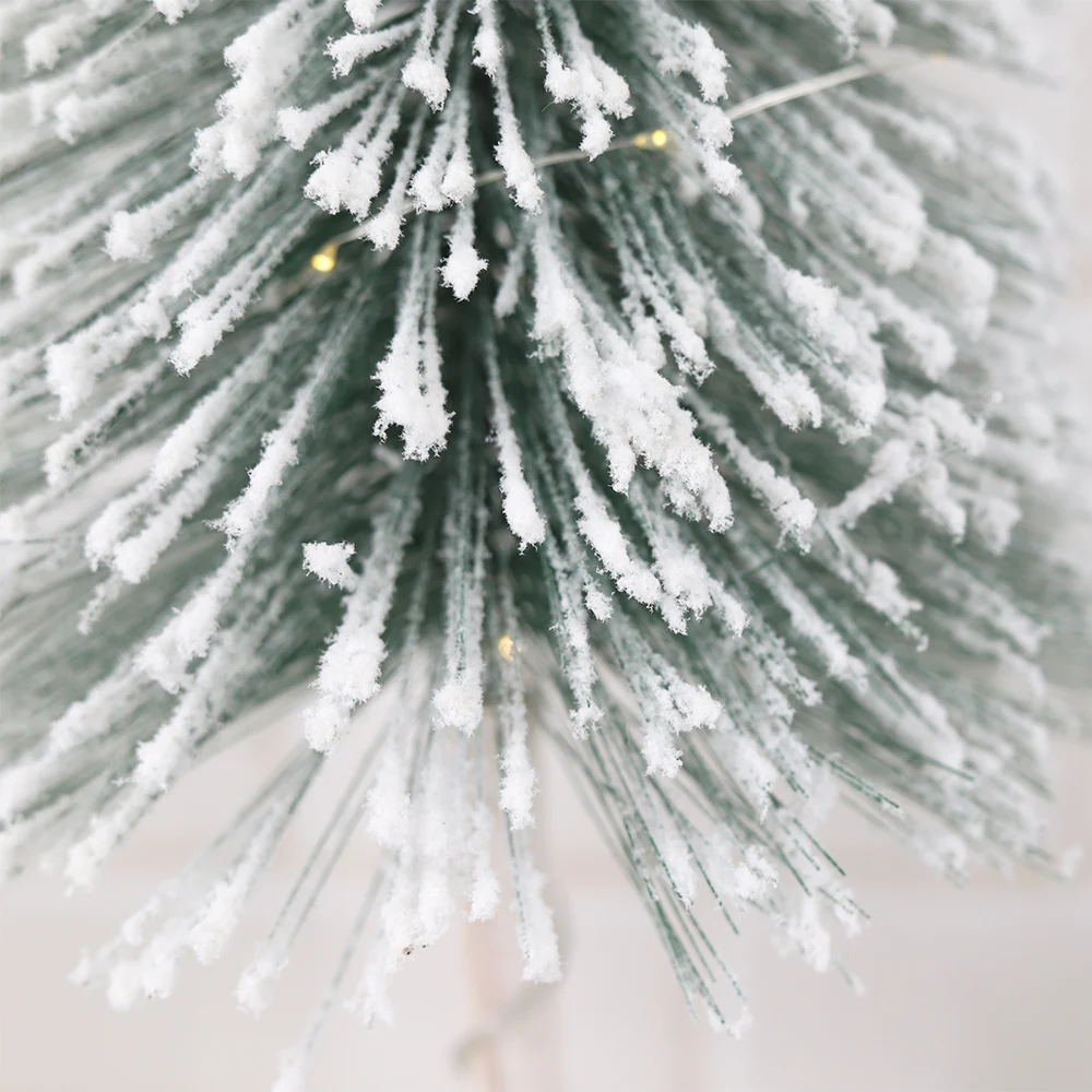 Festive Winter Holiday Table Decor LED Light Snow Flocked Miniature Christmas Pine Tree