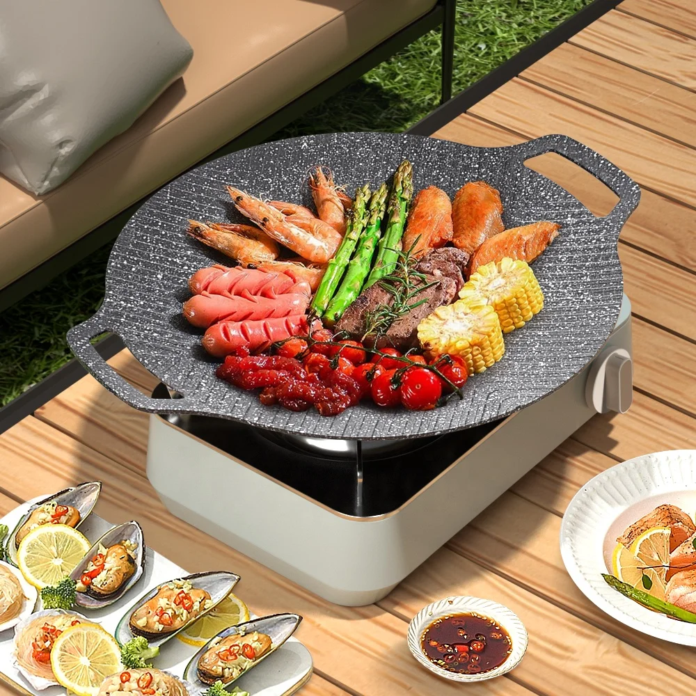 Best sale Korea Stone Bbq Pan Cookshcon Indoor Outdoor Nonstick Coating Round Griddle, Aluminium BBQ Grill Pan, OEM/ODM
