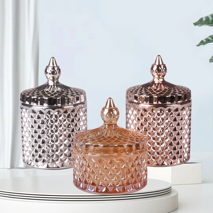 Wholesale High Quality Crystal Geo Cut Glass Candle Jar Holders Empty Candle Jars With Lid In Bulk