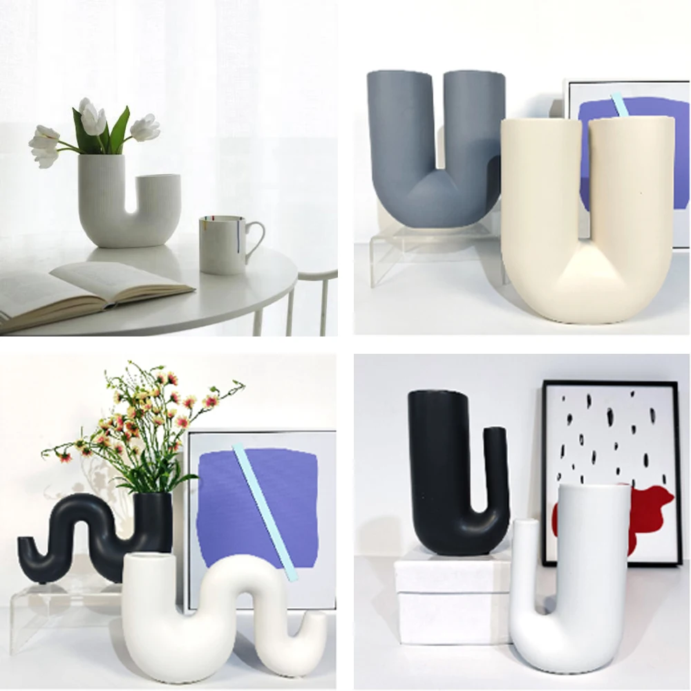 Modern simple style home decoration white matte special-shaped ceramic vase