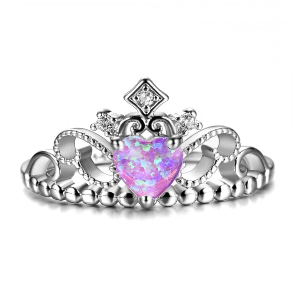 
Ring woman S925 sterling silver heart shaped white opal crown ring 