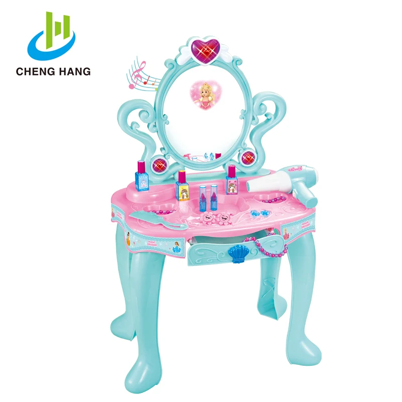 
2019 new kids dressing table with mirror and stool toys pretend play girls games preschool educational music light toy 