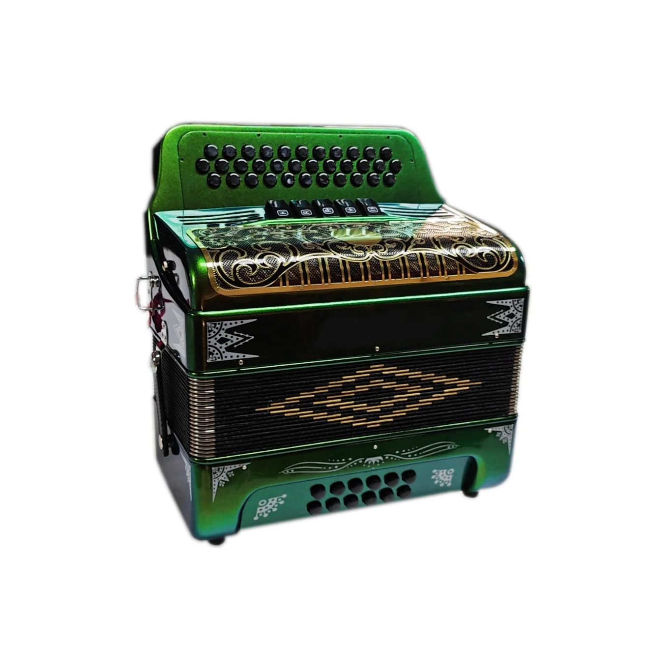 SEASOUND OEM 34 Buttons 12 Bass 5 Registers Green Orange Chameleon Accordion Instrument Black Silver Grill Acordeon JB3412D
