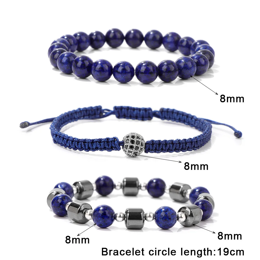 3pcs/set Hematite Stone Barbell Elastic Bracelet Charm Natural Stone Bracelet for Women Men