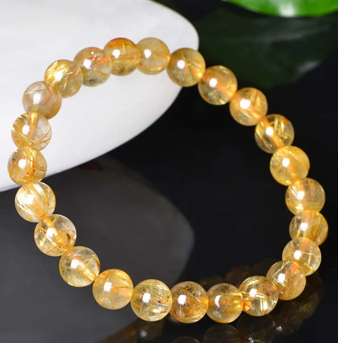 Браслеты из натуральных золотистых рутилированных кварцевых бусин, 12 мм