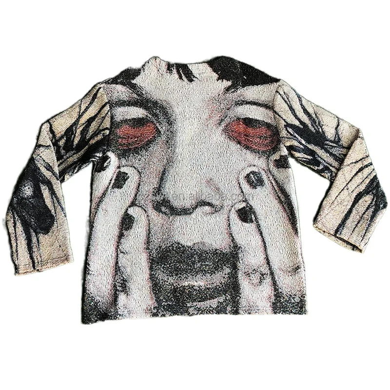 Custom Mens blanket sweater Jacquard Tapestry hoodie Oversized crew neck sweatshirt custom tapestry sweater for man