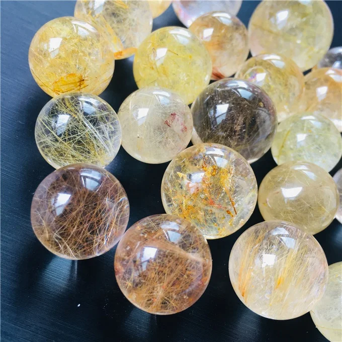 Высокое качество Рок камень натуральный кристалл золото волос хрустальный шар рутиловый кварц браслет мяч для подарка