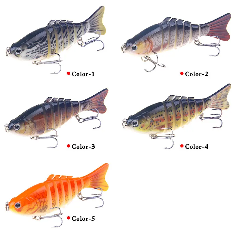 7 Segments Bass Trout Freshwater Saltwater Swimbait Fishing Lures Two Treble Hooks ABS Material Kids Stream Fishing Trout River