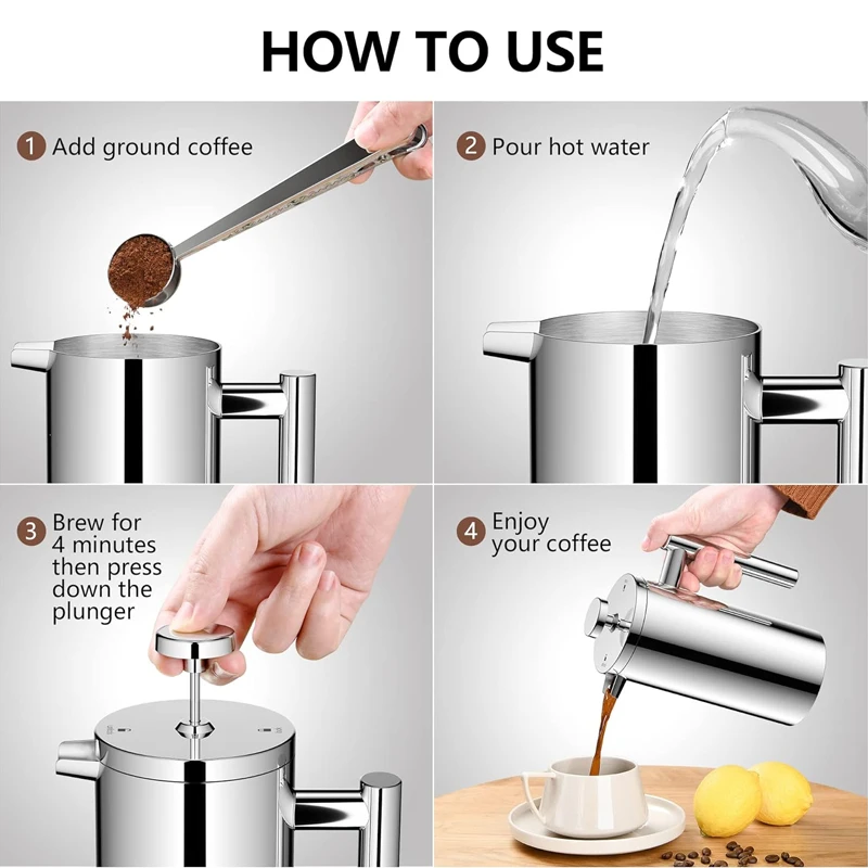 High Quality Color Painting Coffee Maker Plunger Stainless Steel Cafeteira Prensa Francesa 8 Cup French Press