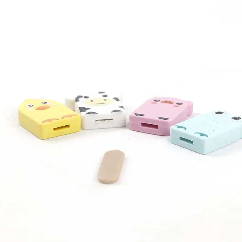 SOODODO XDN0293 3D Shaped Crazy Fancy Pencil Erasers Free Stick Animal Ice Food Prints-Frog Cattle Chicken Pig Made of Rubber