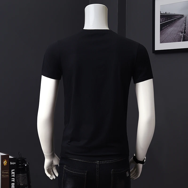 Custom 100% cotton slim fit graphic designer t shirts streetwear rhinestone t shirts for men luxury