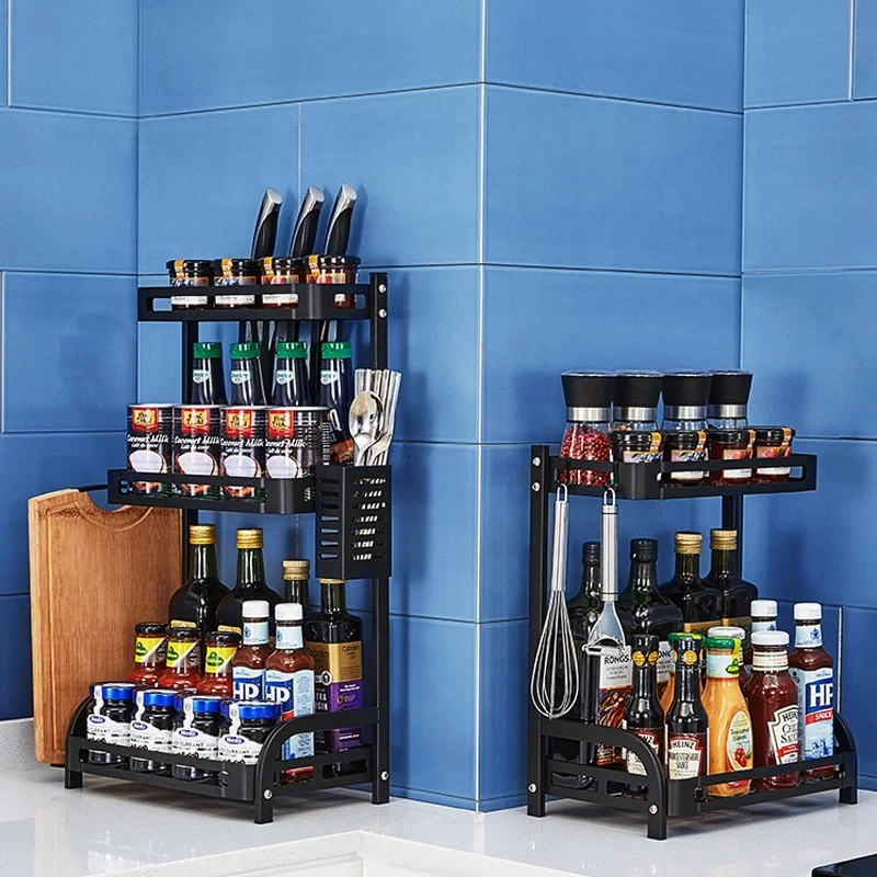 Good Quality Stainless Steel Multifunctional Kitchen Organizer Shelves Cabinet Standing Spice Rack Seasoning Rack