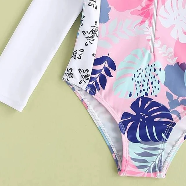Low Moq Anti-UV Long Sleeve Swimsuit For Kids Printed Rash Guard Toddler Swimwear One Piece Zipper Girl Swimsuit Kids