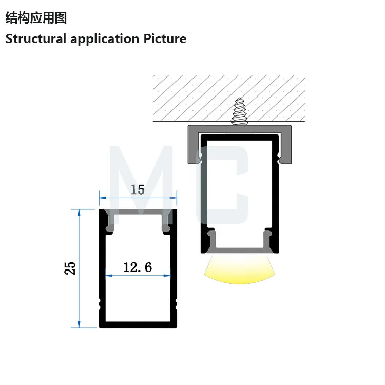surface mounted LED aluminum profile black LED channel for flexible or rigid LED strips