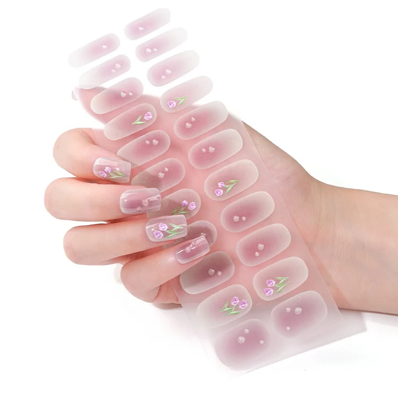 Wholesale High Quality Nail Art Stickers Decals Semi Cured Gel Nail Strips Uv Gel Nail Stickers Semi Cured