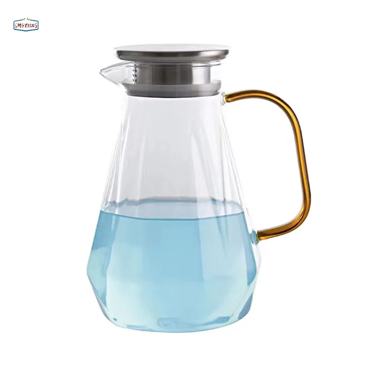 Elegant Diamond Design Glass Water Pitcher With Handle High Borosilica Glass Carafe Glass Kettle