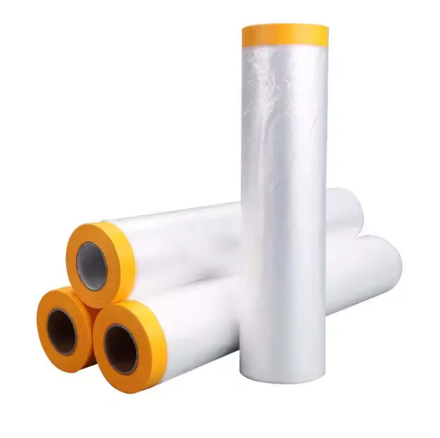 LongTai Oem 110cm*25m Auto Paint Plastic Pre-Taped Masking Film With Masking Tape