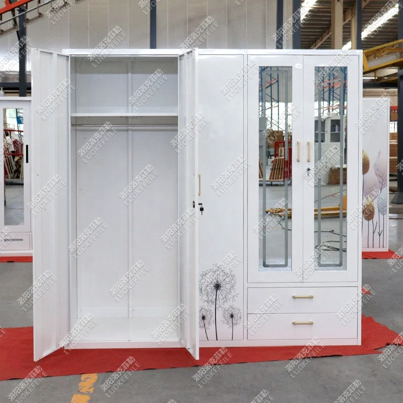 philippine Indonesia design almirah iron sliding door mirror steel cloth storage cabinet closet metal wardrobe bedroom furniture