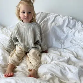 CHEER Newborn Baby Custom100% Cotton Soft Knitted Kids Sweaters Plain  Infant Baby O-neck knit sweaters set