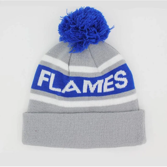 Custom Winter Warm Ski Cap Cuff Skull Knitted Bobble Hat Acrylic Jacquard Pom Pom Beanie with embroidery