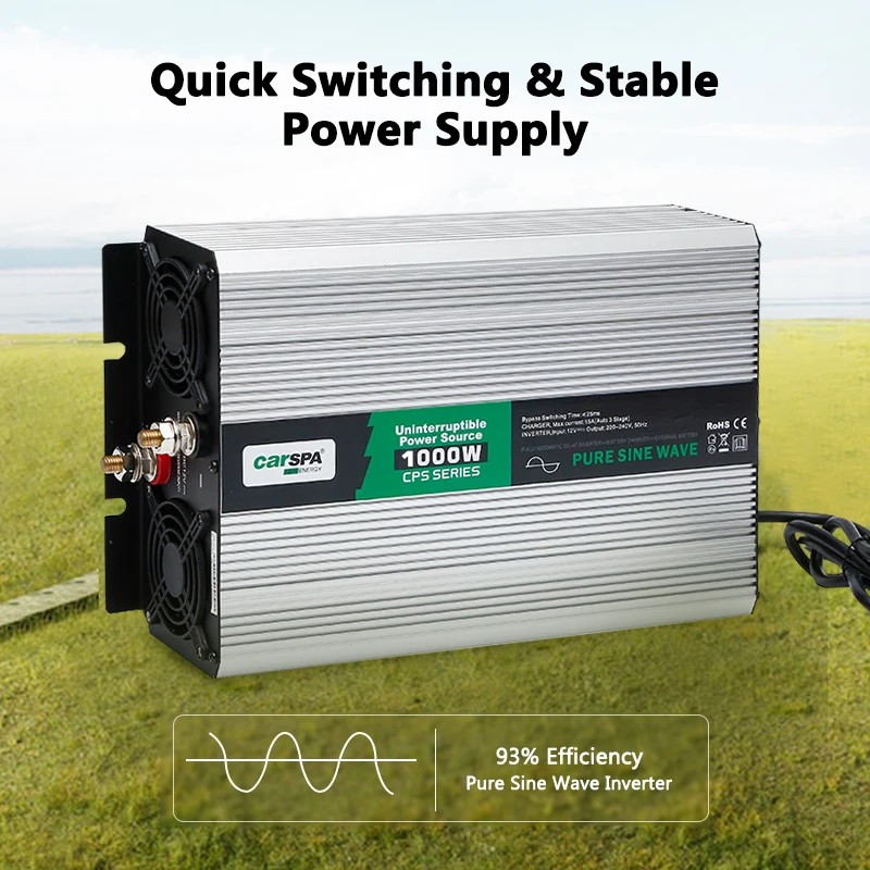 CARSPA battery charger with 1kw pure sine wave inverter with charger function USB port For Home Use and Off-gird Solar System