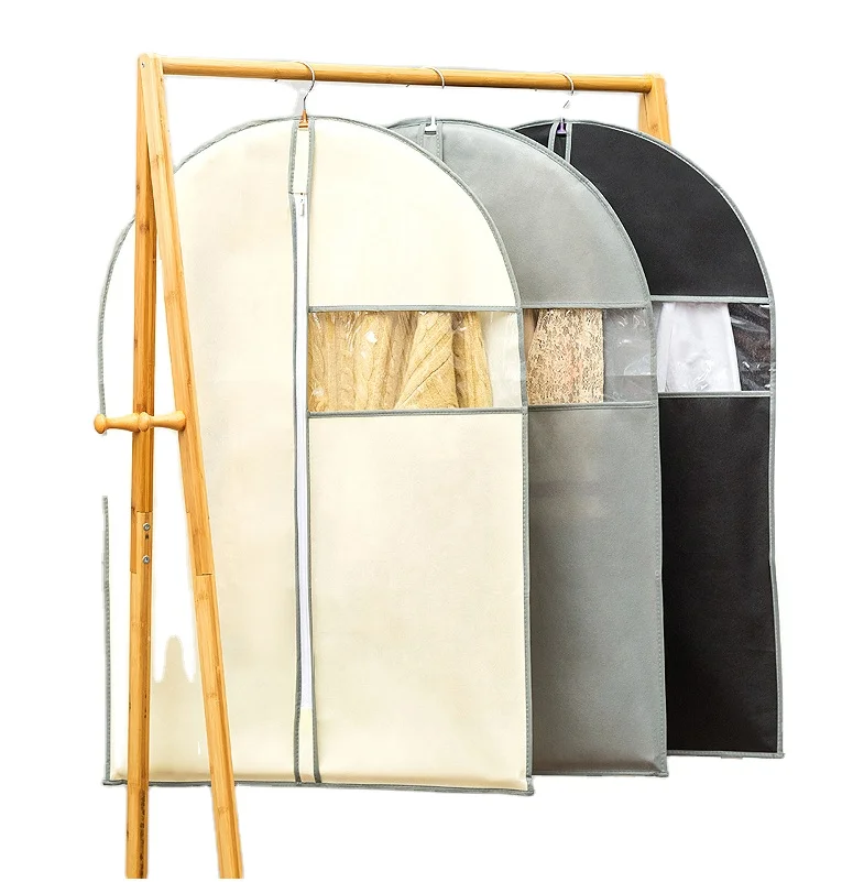 Wholesale of popular nonwoven transparent window dustproof clothing covers,coat and suit covers,fur coat storage hanging pockets