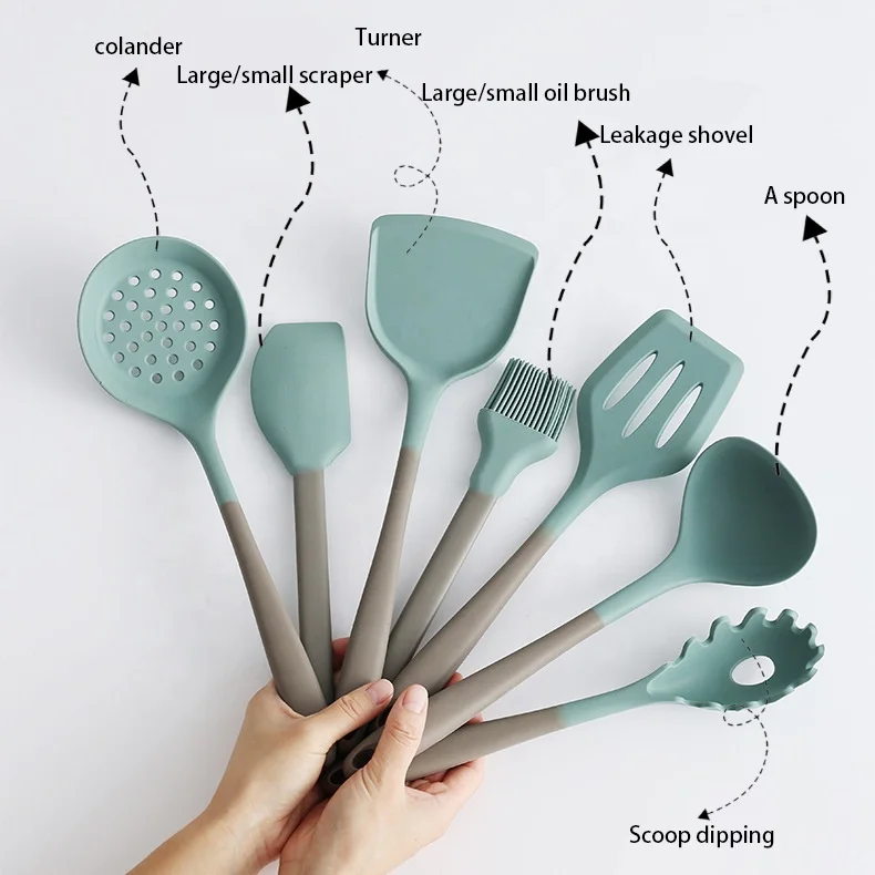 Kingwise Utensils Manufacturers Non stick Heat Resistant Kitchenware Nordic 9 PCS Kitchen Silicone Cooking Utensil Set